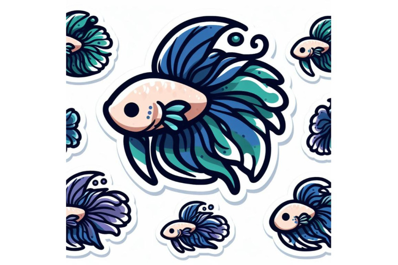 4-simple-stickers-with-cute-betta-fish-with-white-backgrounds