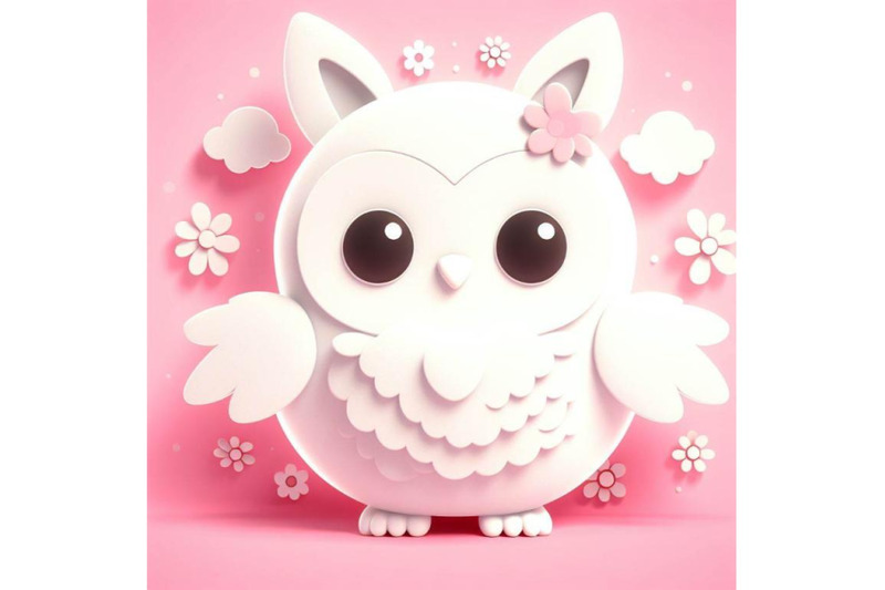 4-cute-fluffy-white-owl-pink-background-3d