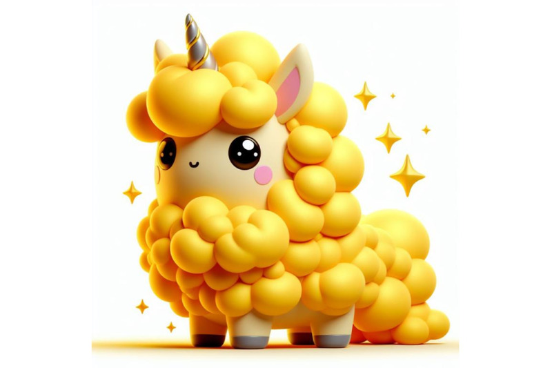 4-cute-fluffy-yellow-unicorn-black-background-3d