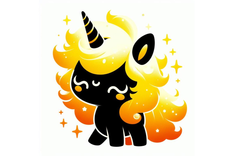 4-cute-fluffy-yellow-unicorn-black-background-3d