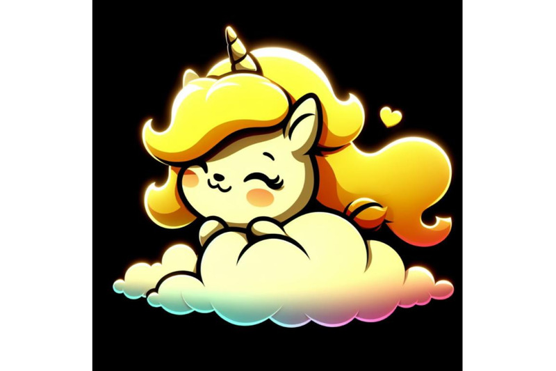 4-cute-fluffy-yellow-unicorn-black-background-3d