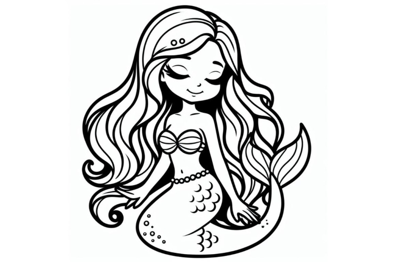 4-line-art-beautiful-mermaid-girl-with-long-hair