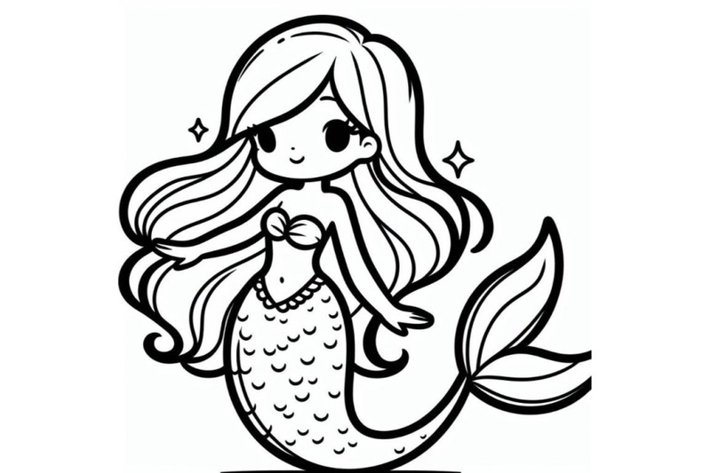 4-line-art-beautiful-mermaid-girl-with-long-hair