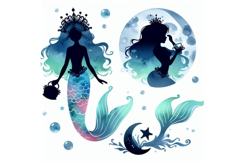 4-watercolor-mermaid-silhouette
