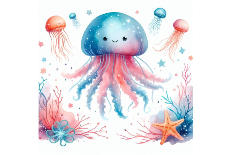 4-watercolor-isolated-cute-jellyfish-paper-art-layer-background-vector