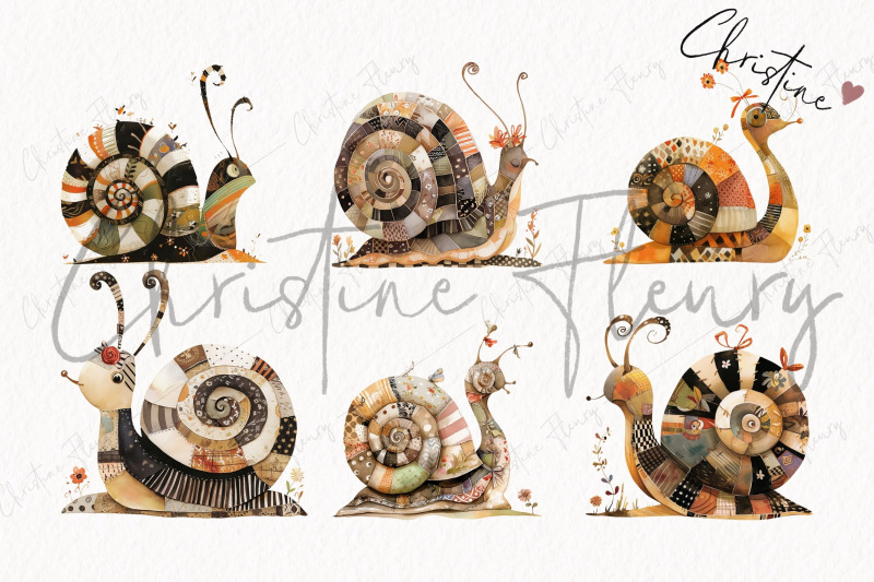 patchwork-snails-clipart-whimsical-png