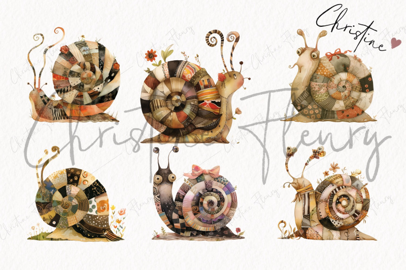 patchwork-snails-clipart-whimsical-png