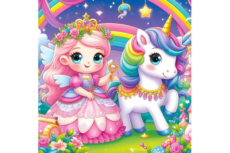 4-cute-cartoon-fairy-tale-princess-and-unicorn