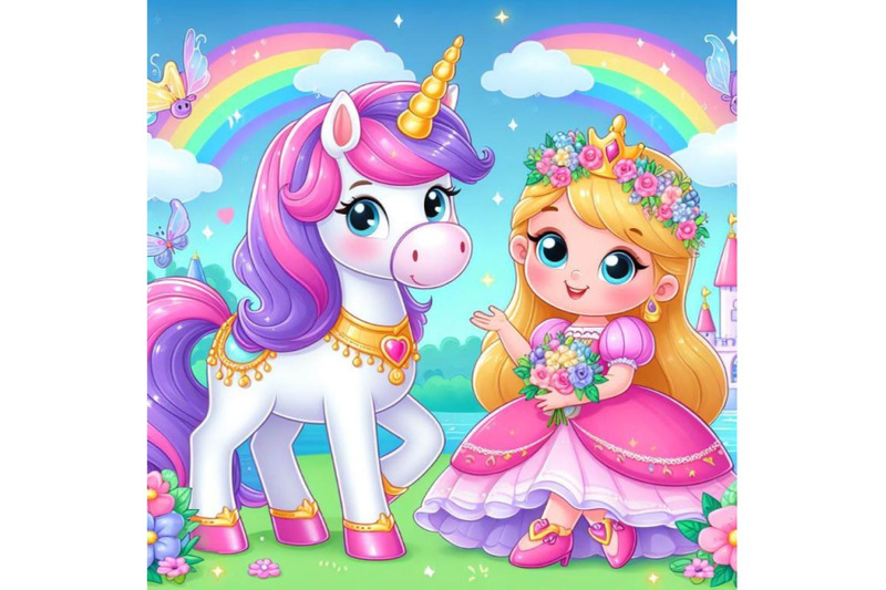 4-cute-cartoon-fairy-tale-princess-and-unicorn