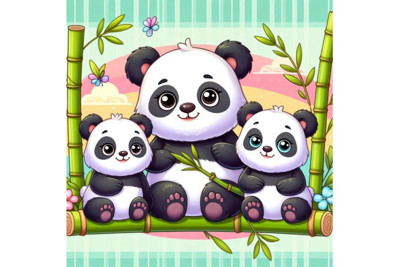 4-pandas-asia-cute-panda-family-and-bamboo