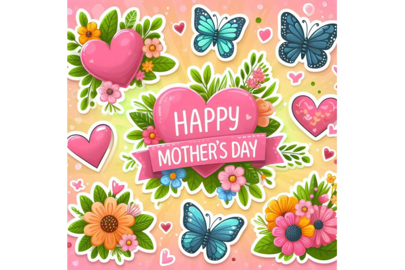 4-stickers-mothers-day-banner-with-hearts-flowers-and-butterflies