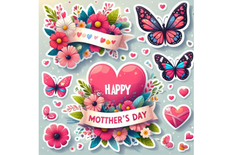 4-stickers-mothers-day-banner-with-hearts-flowers-and-butterflies