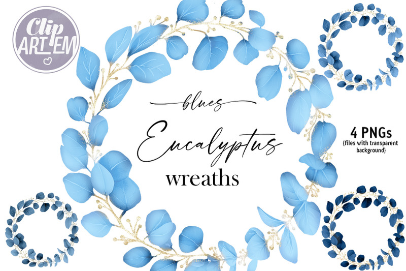 blue-eucalyptus-greenery-gold-wreaths-4-png-watercolor-clip-ar-set