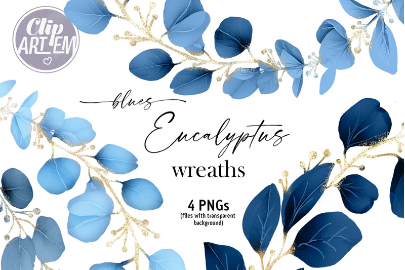 blue-eucalyptus-greenery-gold-wreaths-4-png-watercolor-clip-ar-set