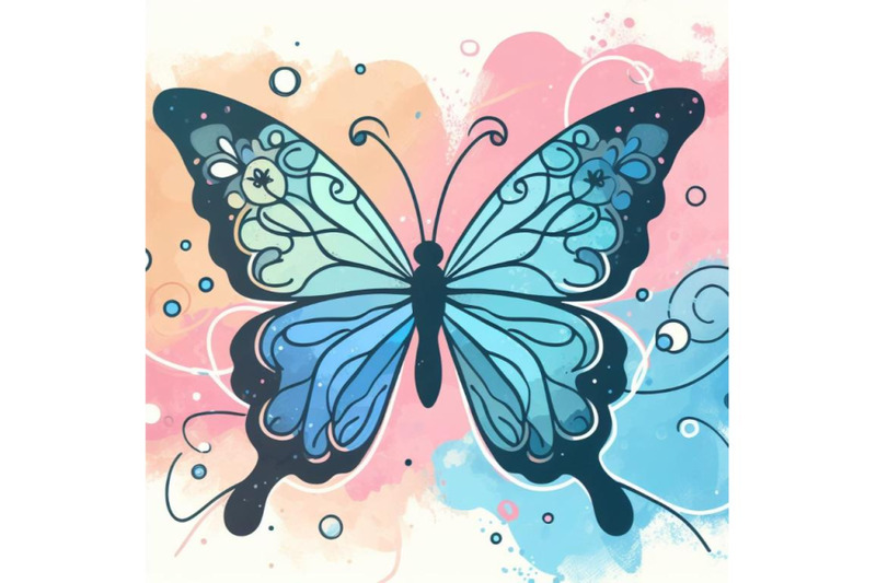 4-a-butterfly-line-art-and-pastel-abstract-background