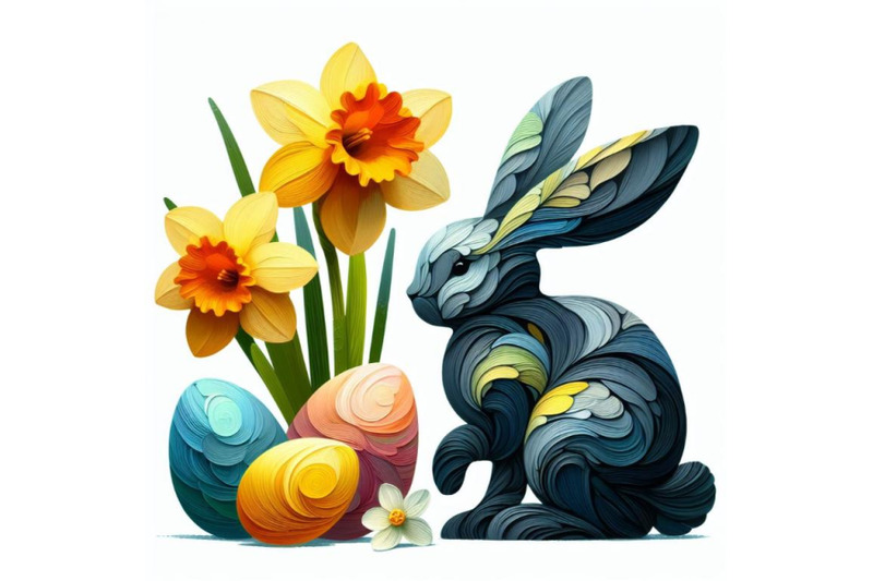 4-abstract-bunny-eggs-blooming-narcissus-flower