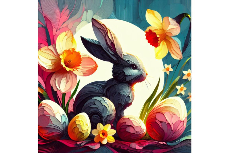 4-abstract-bunny-eggs-blooming-narcissus-flower