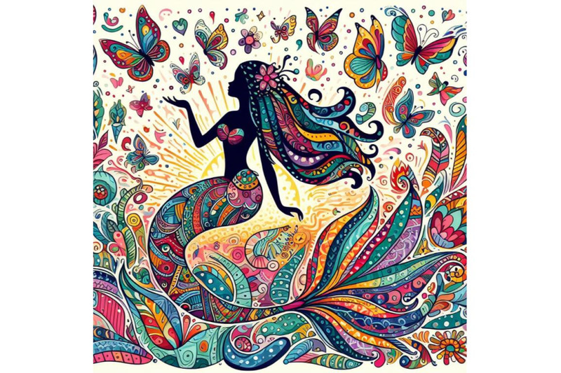 4-colorful-illustration-with-patterned-rear-mermaid-and-butterflies