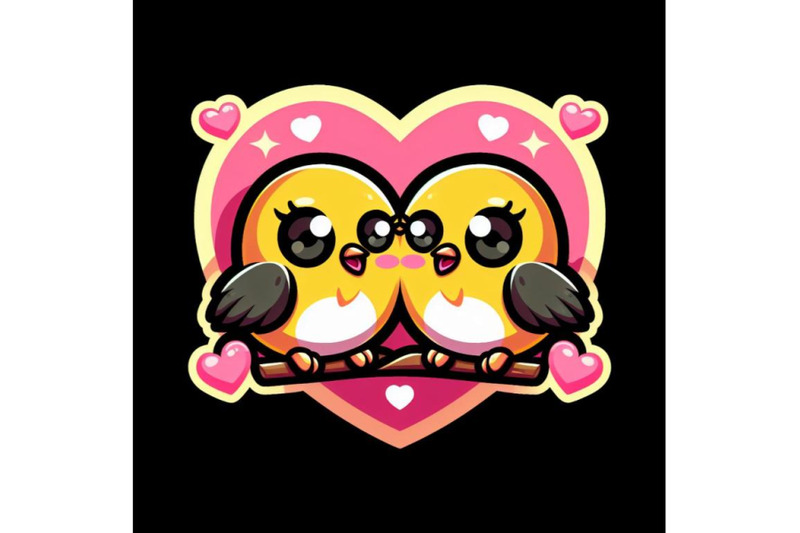 4-a-2d-two-cute-bird-lovers-on-pink-hearts-shaped