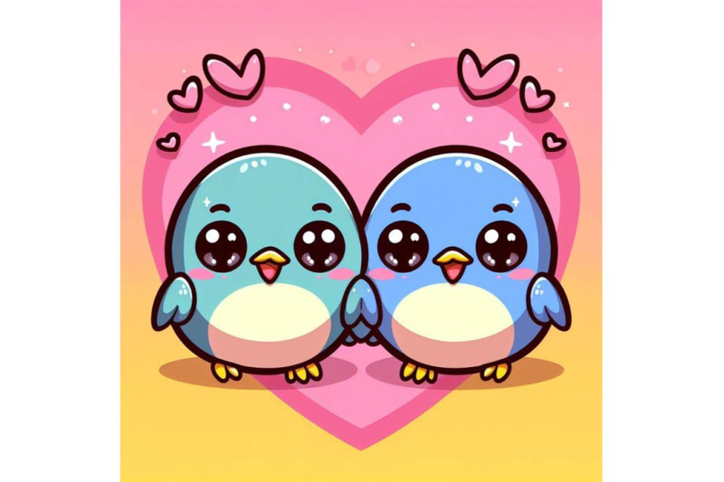 4-a-2d-two-cute-bird-lovers-on-pink-hearts-shaped