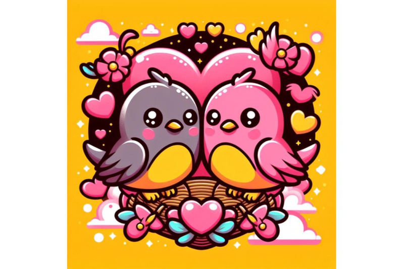 4-a-2d-two-cute-bird-lovers-on-pink-hearts-shaped