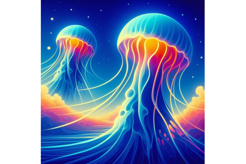 4-fantasy-jellyfish-against-blue-sky-simple-abstract-neon