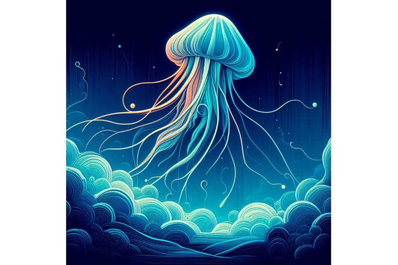 4-fantasy-jellyfish-against-blue-sky-simple-abstract-neon