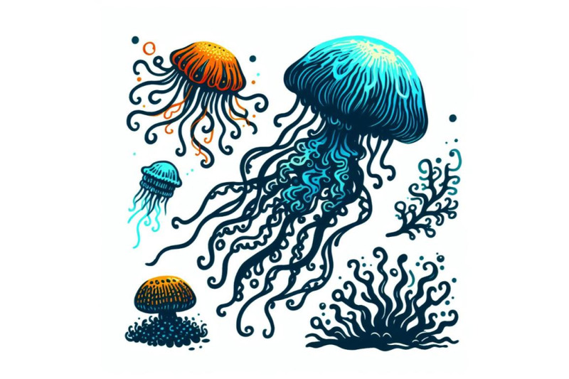 4-hand-drawn-vector-jellyfish-sea-marine-animal-collection