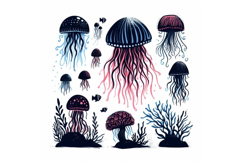 4-hand-drawn-vector-jellyfish-sea-marine-animal-collection