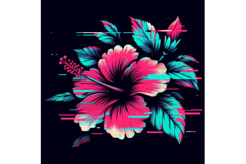 4-illustration-hibiscus-in-glitch-art-style-on-dark-background