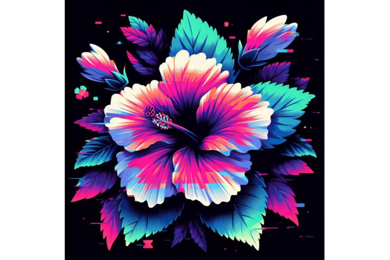 4-illustration-hibiscus-in-glitch-art-style-on-dark-background