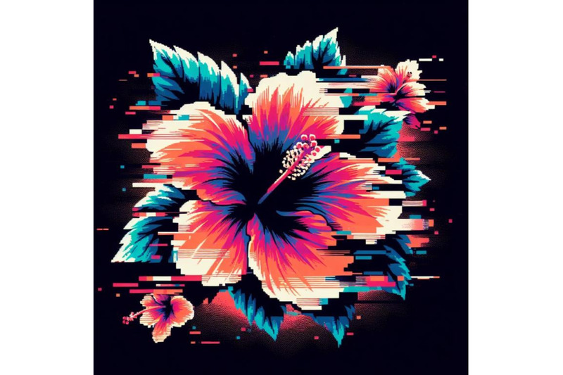 4-illustration-hibiscus-in-glitch-art-style-on-dark-background