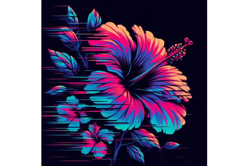 4-illustration-hibiscus-in-glitch-art-style-on-dark-background