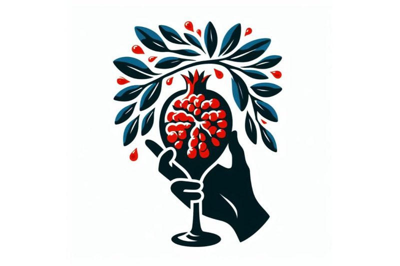 4-illustration-of-glass-of-wine-in-hand-pomegranate-fruit-with-leave