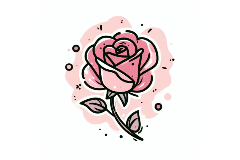 4-illustration-of-a-pink-rose-line-art-and-pastel-abstract-background