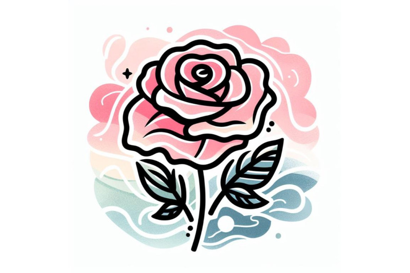 4-illustration-of-a-pink-rose-line-art-and-pastel-abstract-background