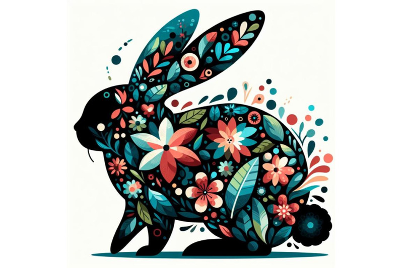 4-illustration-of-abstract-bunny-filled-with-flowers-and-leaves