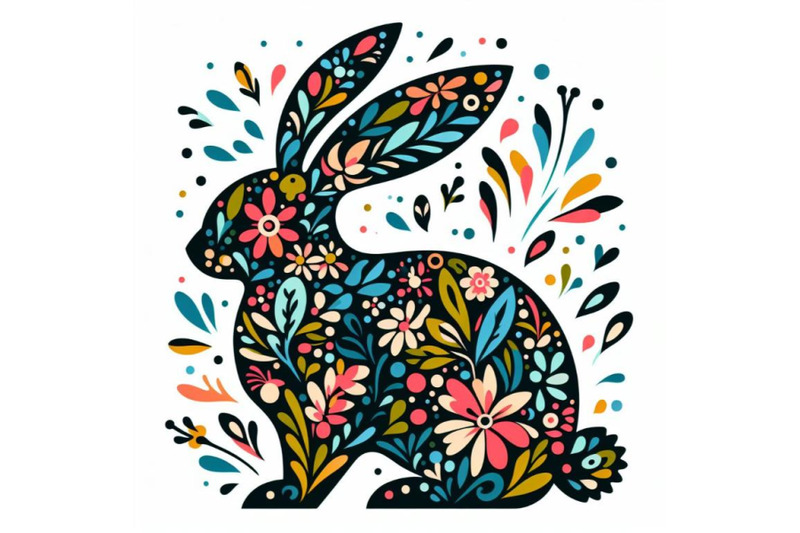 4-illustration-of-abstract-bunny-filled-with-flowers-and-leaves