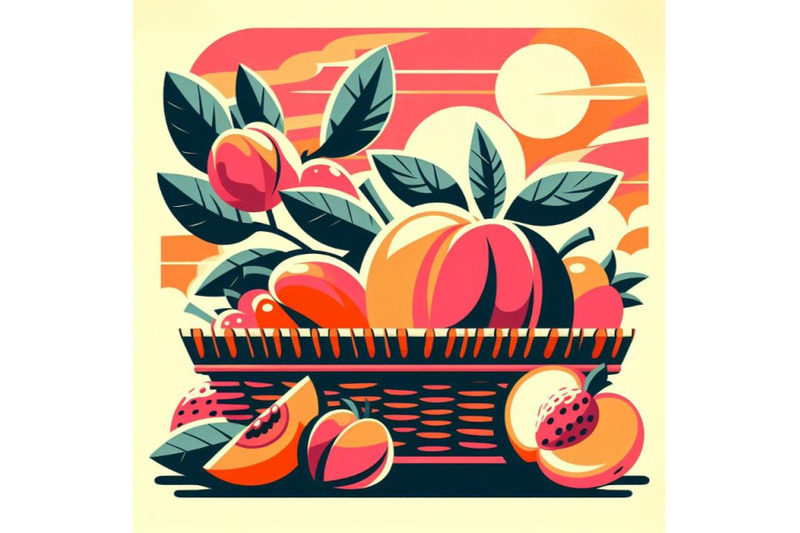 4-illustration-of-abstract-peach-fruit-market-retro-poster-art