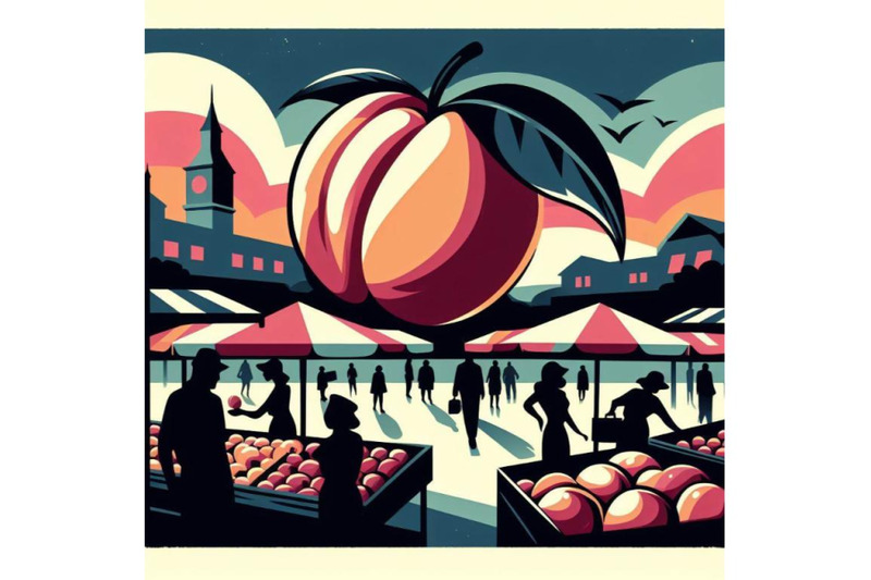 4-illustration-of-abstract-peach-fruit-market-retro-poster-art