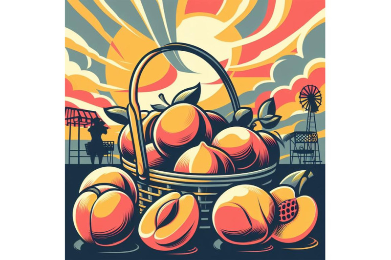 4-illustration-of-abstract-peach-fruit-market-retro-poster-art