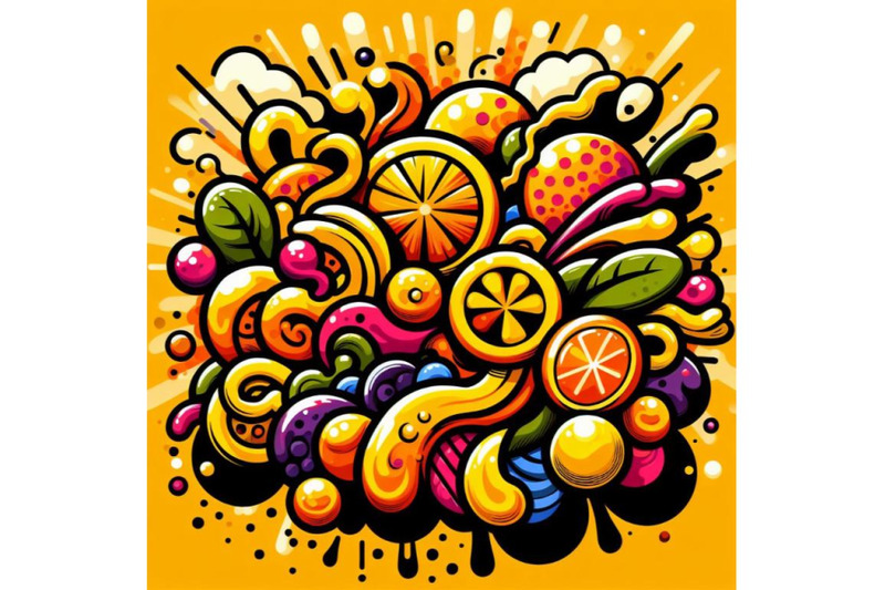 4-illustration-of-abstract-style-color-pop-art-yellow-orange-fruit