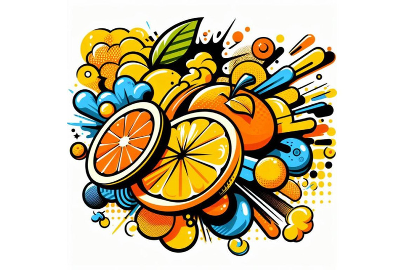 4-illustration-of-abstract-style-color-pop-art-yellow-orange-fruit