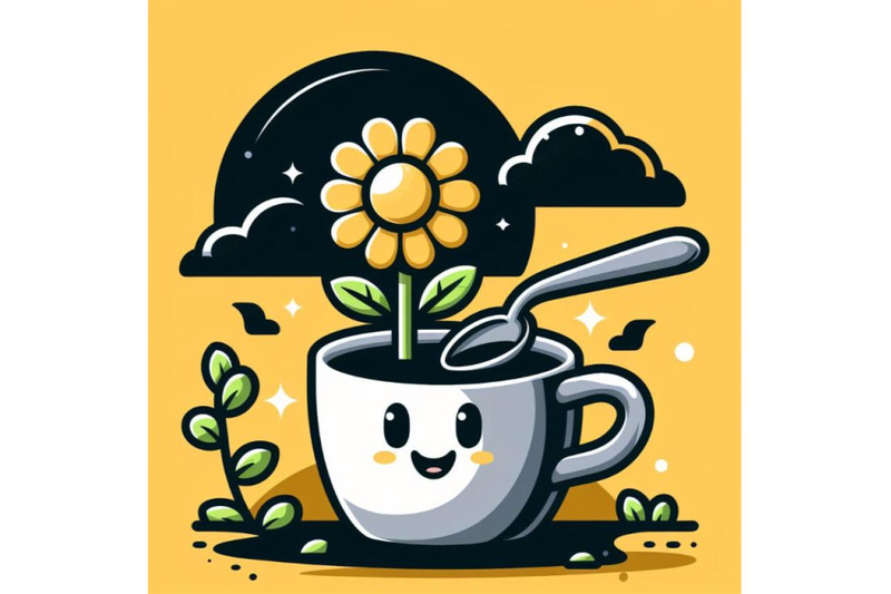 four-cartoon-character-cup-with-flower