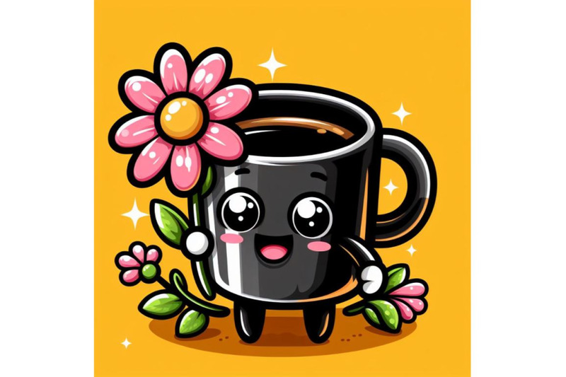 four-cartoon-character-cup-with-flower