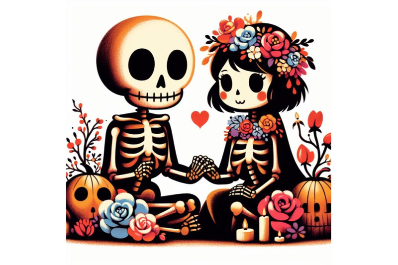 4-illustration-of-couple-skulleton-with-flowers