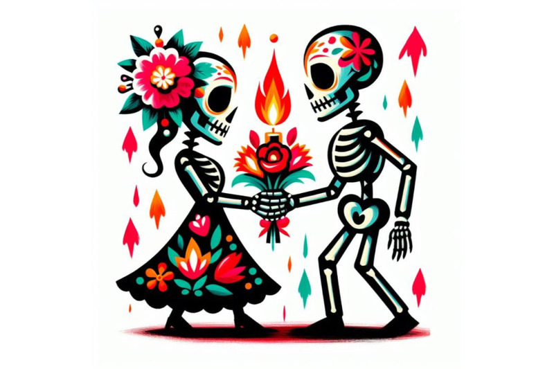 4-illustration-of-couple-skulleton-with-flowers