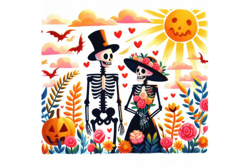 4-illustration-of-couple-skulleton-with-flowers