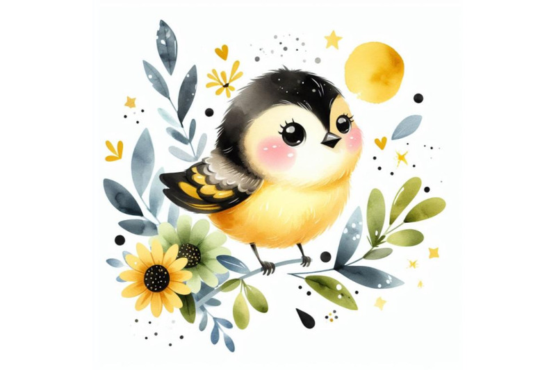 four-cute-bird-watercolor-vector-illustration-on-white-background