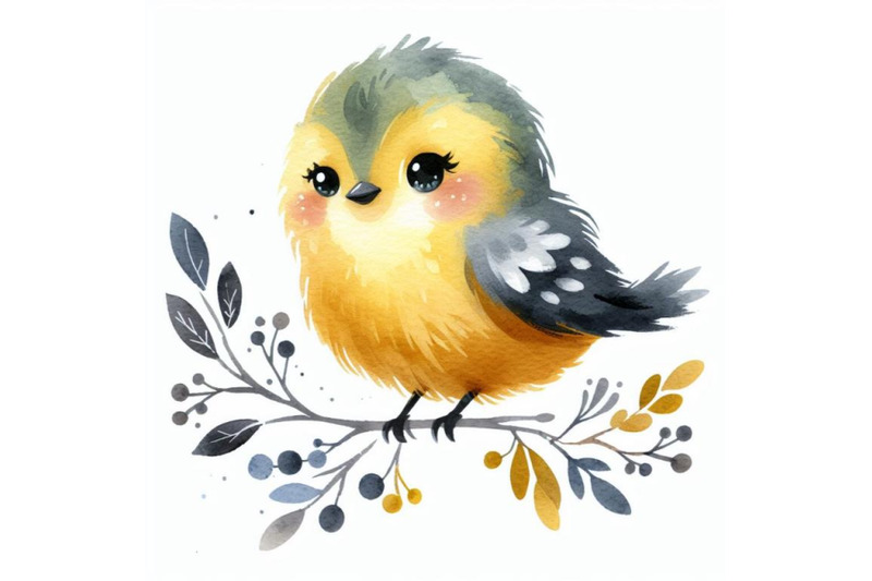 four-cute-bird-watercolor-vector-illustration-on-white-background